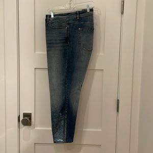 Sparkle Blue Jeans with glitter at hem (8” from hem), unusual and cool!